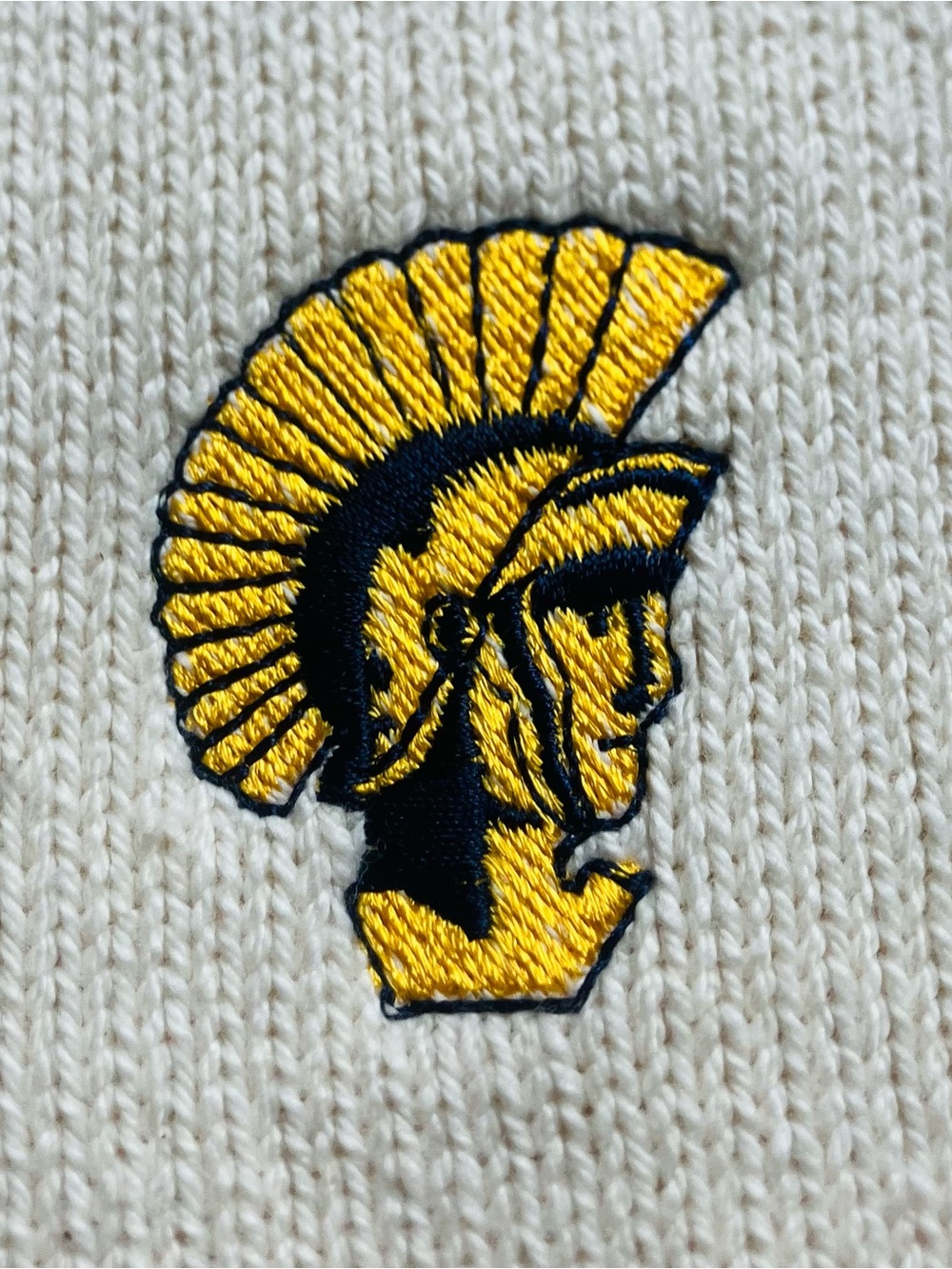 🔥VTG McBriar Waffle Knit Sweater Off White Mens XL Embroidered Spartans Trojans